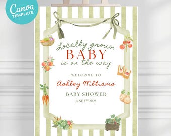 Farmers Market Baby Shower Welcome Sign, Locally Grown Baby Shower Theme, Editable in Canva, Garden Baby Shower Decor, Instant Download