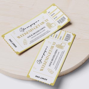 Weekend Getaway Gold Voucher, Weekend Away Ticket, Birthday Trip Travel Voucher, Printable Trip Away Gift Certificate, Canva Editable