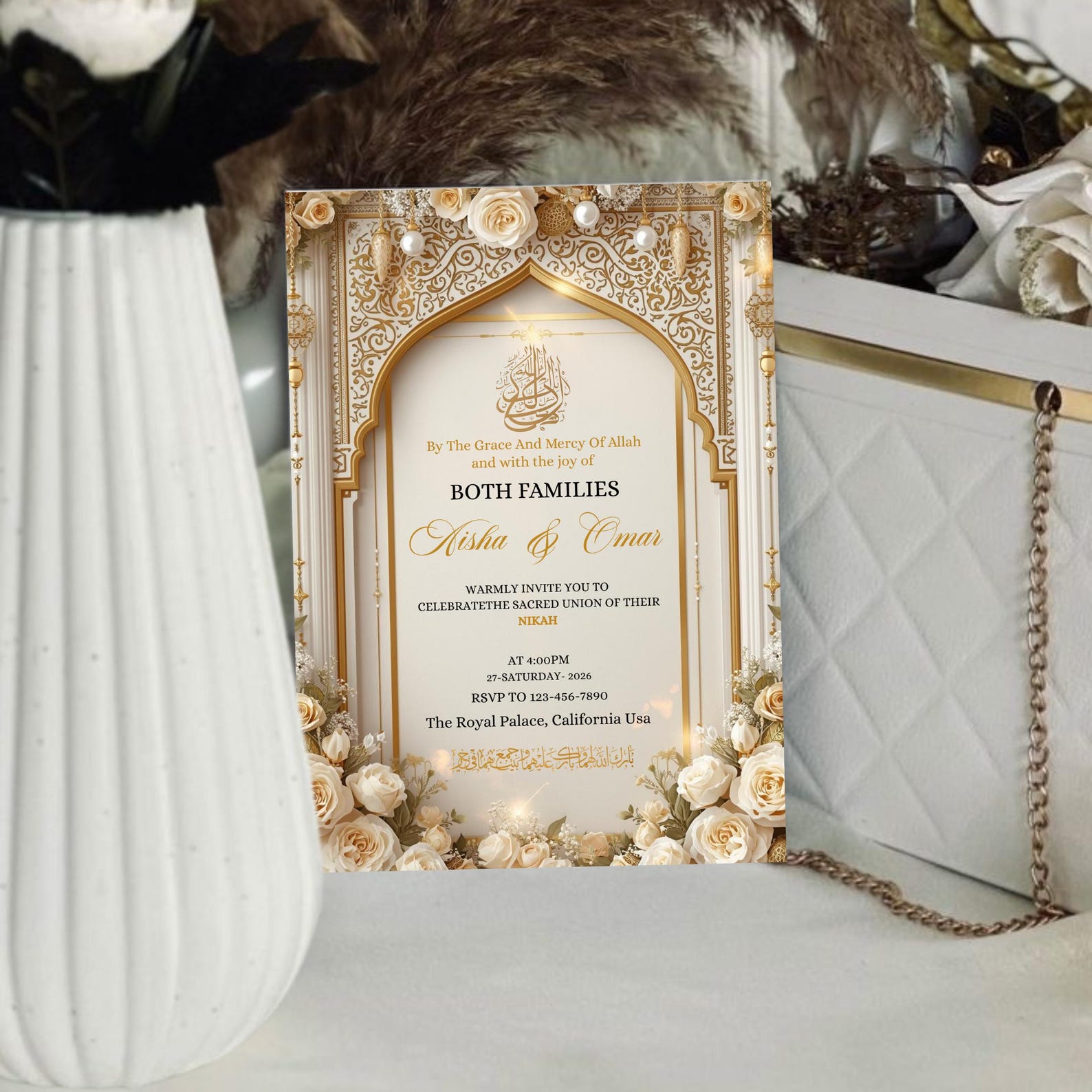 Elegant Islamic Wedding Invitation, Arabic Wedding Invite, Muslim ...