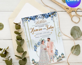 Moslemische Hochzeitseinladung, Hochzeitseinladung Islam, Islamische Einladung, Nikkah Walimah Shaadi Einladungen, Canva Editable