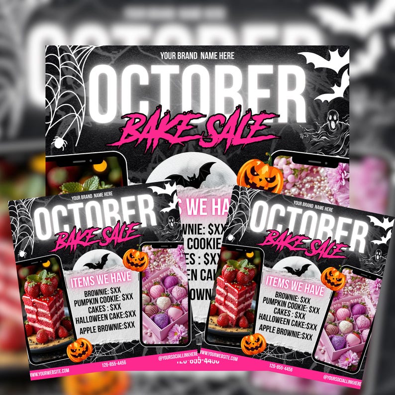 October Bake Sale Flyer, Bakery Flyer, Sweet Treats Flyer, Bake Shop Flyer, Cake Pastry Flyer, Dessert, Digital Download, Canva Editable