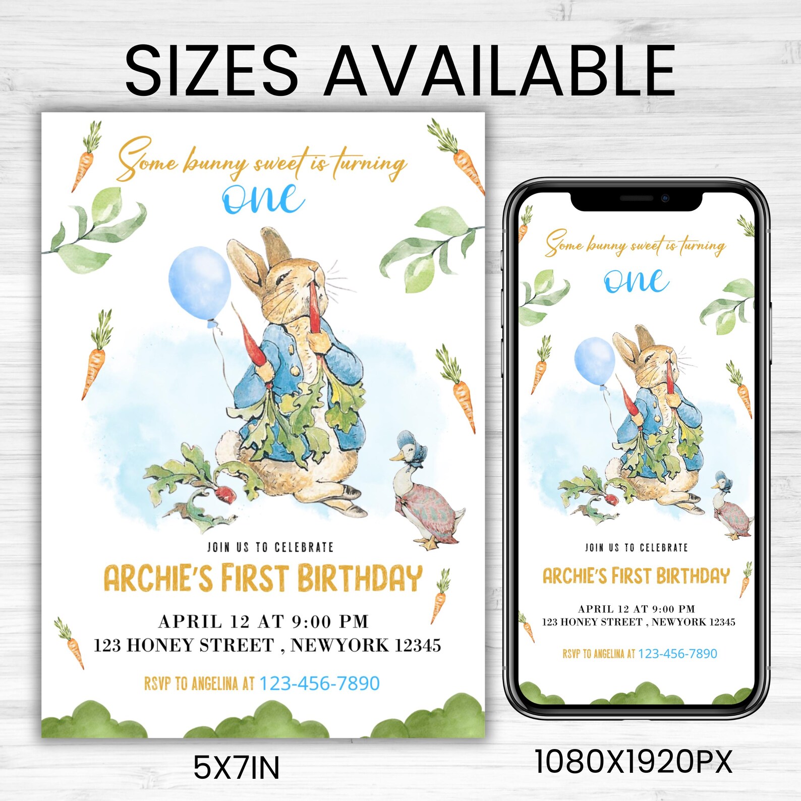 Peter Rabbit First Birthday Invitation, Birthday Invitation, Rustic ...