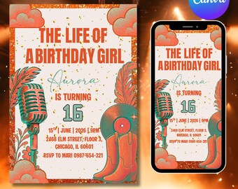 The Life of A Showgirl Birthday Invitation, Showgirl-Era In My Birthday Era Invitation, Girl Birthday Party Invitation, DIY in Canva