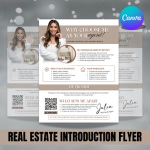Folleto de presentación inmobiliaria, nuevo agente inmobiliario, carta de presentación, gestión inmobiliaria, marketing inmobiliario, Canva editable