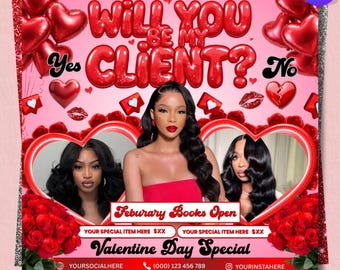 February Booking Flyer, Valentines Day Booking Flyer, February Booking, Holiday Deals Flyer, Makeup, Hair, Lashes, Nails, Canva Editable