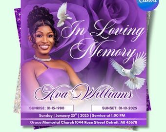 Folleto de anuncio conmemorativo, Folleto de funeral "Que en paz descanse", Folleto funerario, Folleto conmemorativo para crear uno mismo, Folleto editable para celebración de la vida, Plantilla Canva para crear uno mismo