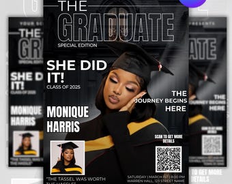 Graduation Invite Magazine Style, Class of 2025 Graduation Celebration, Graduation Invite Magazine Style, Celebration Flyer, Canva Editable