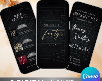 Invitación minimalista para adultos de 40 años con Evite, invitación para 40 años, invitación para cuarenta años con Evite, mensaje de texto para cumpleaños de hombres, 30, 50 años, editable en Canva