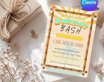 Summer Party Invitation, End of Summer Invitation, Summer Bash Invitation, Summer Invites, Summer Bash Party Invitation, Canva Editable