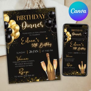 Birthday Dinner Invitation, Birthday Dinner Party Invitation, Birthday Party Invite, Dinner Party, Birthday invite, Canva Editable