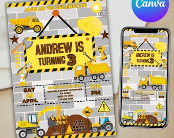 Construction Birthday Invitation Dump Everything Birthday Invite Construction Birthday Invite Construction Bday Party Invite, Canva Editable