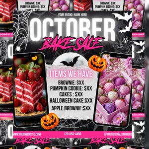 October Bake Sale Flyer, Bakery Flyer, Sweet Treats Flyer, Bake Shop Flyer, Cake Pastry Flyer, Dessert, Digital Download, Canva Editable
