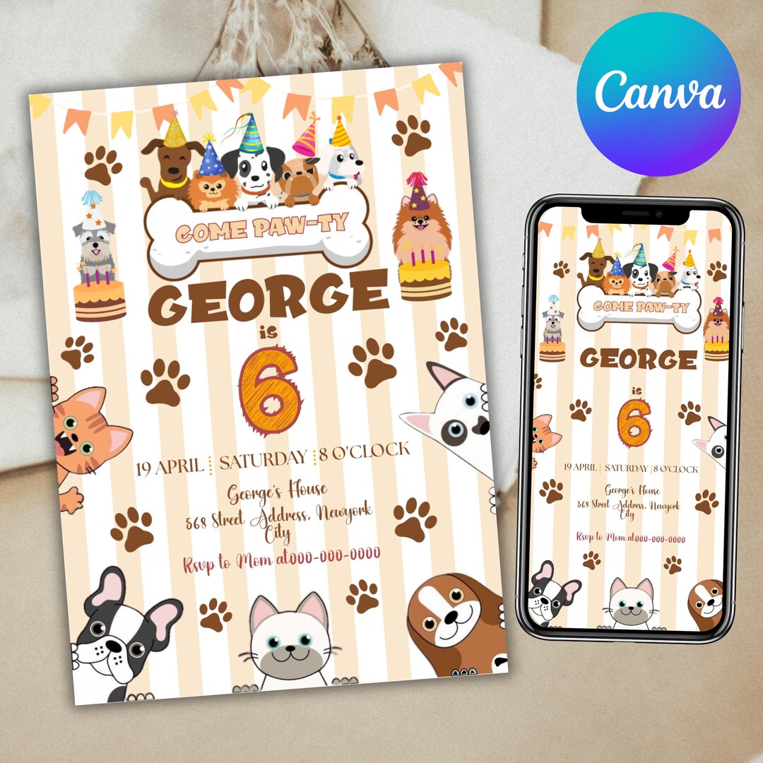 Editable Dog Invitation Puppy Party Invitation Printable Dog Pawty ...