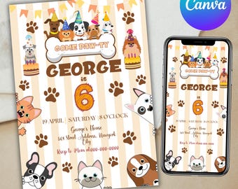 Editable Dog Invitation Puppy Party Invitation Printable Dog Pawty Invitation Dog Birthday Invite Puppy Pawty Invite Dogs, Canva Editable