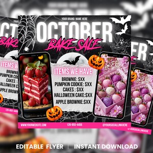 October Bake Sale Flyer, Bakery Flyer, Sweet Treats Flyer, Bake Shop Flyer, Cake Pastry Flyer, Dessert, Digital Download, Canva Editable