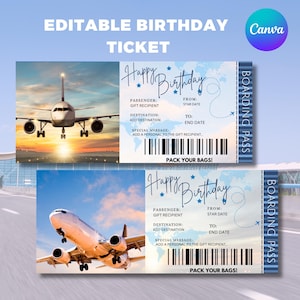 Birthday Boarding Pass Template, birthday ticket template, Birthday Travel Ticket, Surprise birthday Ticket, Canva Editable