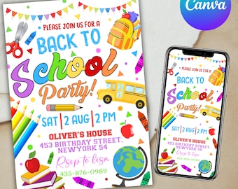 Back to School Party Invitation, End of Summer Party Invitation, So Long Summer Party, Hello School Party, Canva Editable