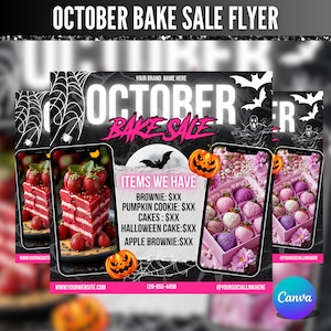 October Bake Sale Flyer, Bakery Flyer, Sweet Treats Flyer, Bake Shop Flyer, Cake Pastry Flyer, Dessert, Digital Download, Canva Editable
