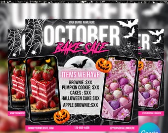 October Bake Sale Flyer, Bakery Flyer, Sweet Treats Flyer, Bake Shop Flyer, Cake Pastry Flyer, Dessert, Digital Download, Canva Editable