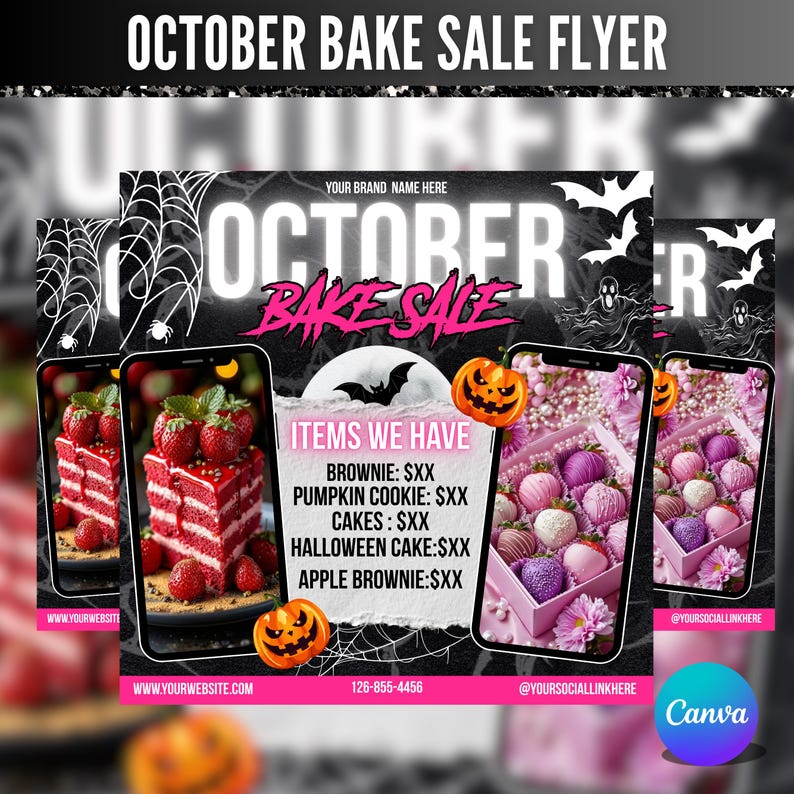 October Bake Sale Flyer, Bakery Flyer, Sweet Treats Flyer, Bake Shop Flyer, Cake Pastry Flyer, Dessert, Digital Download, Canva Editable