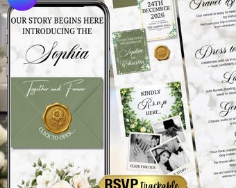 Olive Green & Burgundy Floral Wedding Website Template with RSVP, Wedding Website, Canva Website, Save The Date Website, Canva Editable