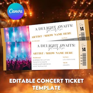 Concert Ticket Template, Custom Concert Ticket Gift, DIY Event Ticket, Surprise Printable Concert Tickets Gift Idea, Canva Editable