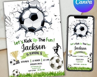Soccer Birthday Invitation Template, Boys Soccer Party Invitation, Kids Soccer Invite, Soccer Birthday Invitation, Canva Editable