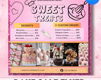 Bakery Flyer, Sweet Treats Flyer, Bake Sale Flyer, Dessert Flyer, Bake Shop Flyer, Pastry Flyer, Cake Business Flyer, Canva Editable