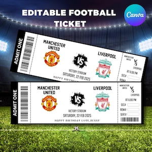 Editable Football Ticket, Football Game Ticket Gift, Birthday Gift for Football Lover, Football Birthday Ticket Template, Canva Editable