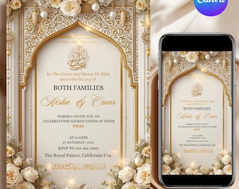 Elegant Islamic Wedding Invitation, Arabic wedding invite, Muslim Wedding Invite, Wedding invitation, Instant Download, Canva Editable