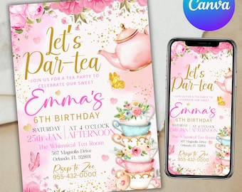 Invitación de cumpleaños con merienda, invitación a brunch de cumpleaños con merienda, invitación a fiesta de cumpleaños, invitación a fiesta, Canva editable