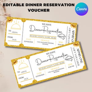 Dinner Reservation Gift Voucher, Dinner Date Gift Voucher, Dinner Reservation Ticket, Editable Dinner Date Coupon, Canva Template