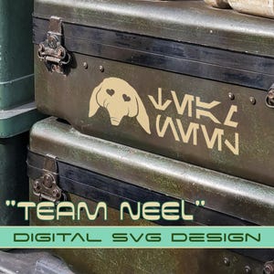 TEAM NEEL Aurebesh SVG skelet bemanning Star Wars blauwe buitenaardse nerdy digitaal ontwerp fanart voor Circut & Silhouette vinyl decal stencil Craft