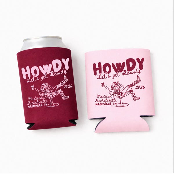 Custom "Let's Get Rowdy" Can Coolers: Nashville Bachelorette Party Favors