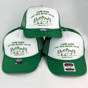 Custom Camping Trucker Hats, Bachelorette Camping Glamping Merch,Personalized Mountains Retro Birthday Girls Trip Bach Party Favors