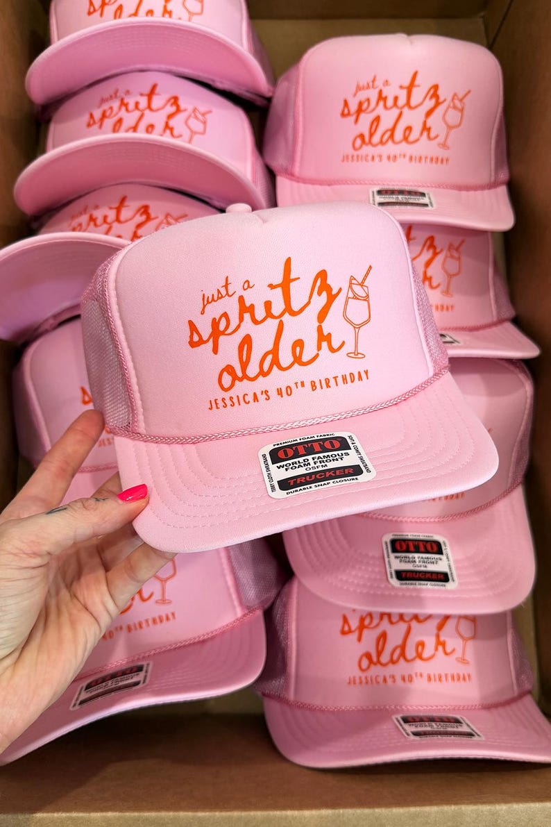 Custom 'Just a Spritz Older' Birthday Trucker Hat: Party Crew Gift, Spritz Theme image 6