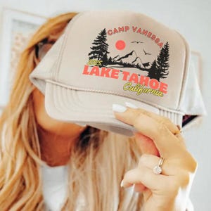 Custom Camping Trucker Hats, Bachelorette Camping Glamping Merch,Personalized Mountains Retro Birthday Girls Trip Bach Party Favors