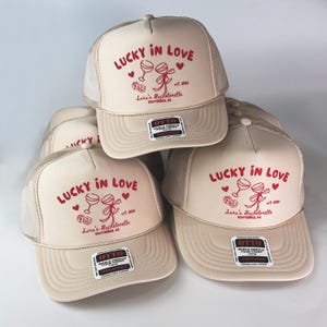 Custom Bachelorette Party Trucker Hats: Lucky In Love Favors