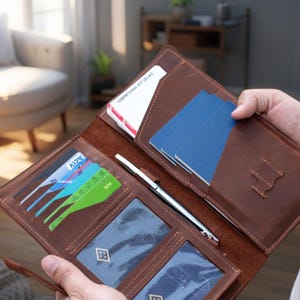 Carteras de viaje de cuero personalizadas con ranura para AirTag – Cartera para pasaporte – Cartera de cuero para hombre – Regalo ideal para cumpleaños, aniversarios