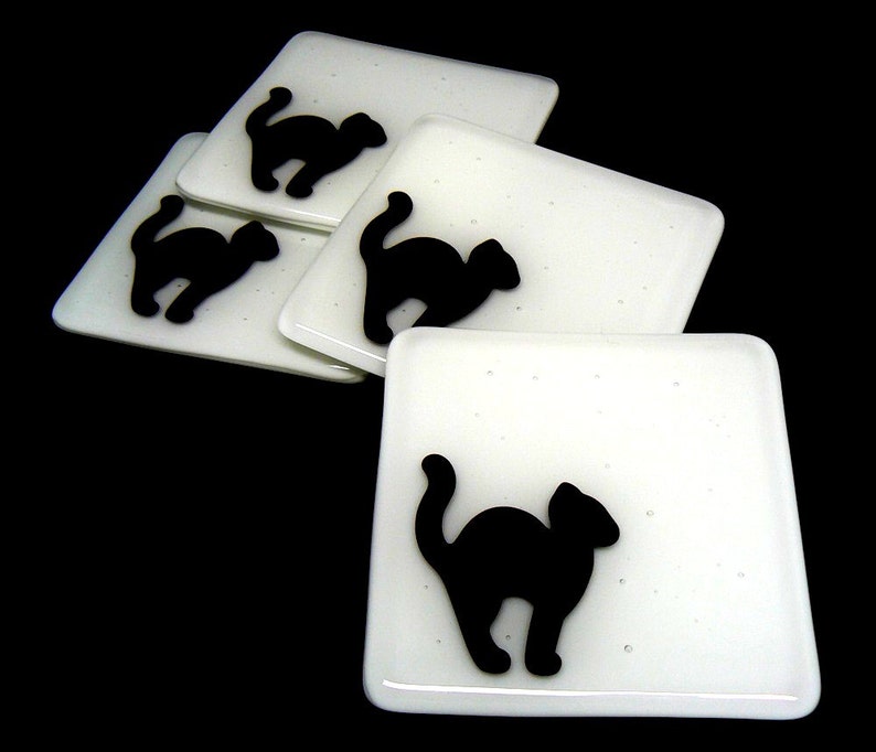Black and White Cat Coasters Etsy
