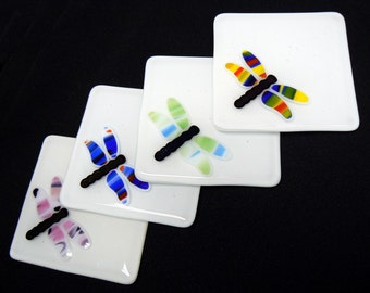 Multicolored Dragonfly Coaster Set