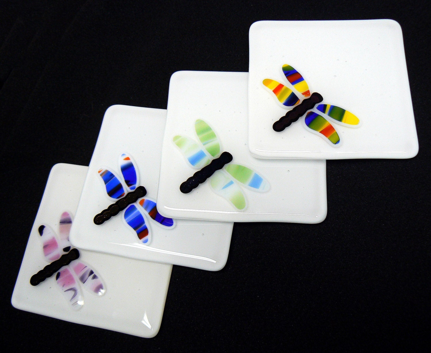 Multicolored Dragonfly Coaster Set Etsy