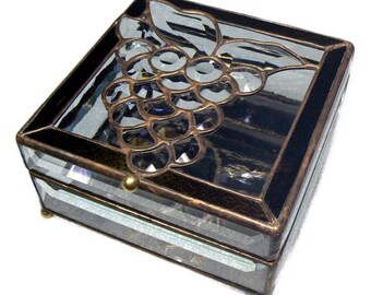 Beveled Glass Grapes Jewelry Box