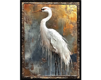 Svart inramad canvastavla 'Crane III', brons/kopparfärgad väggkonst för vardagsrum/sovrum, droppande färg, orientalisk present