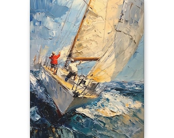 Newport Yacht Races-målning – Impasto Rhode Island Coastal Art