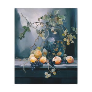 Stampa artistica di vetro ancora in vetro, uva in vetro, decorazione tradizionale per la parete del soggiorno, dipinto a olio realista, regalo per la mamma