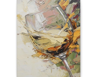 Canvastavla med vitt vin för kök och matsal, IMPASTO-STIL Modern designtrend