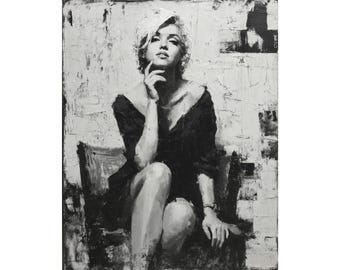 Marilyn Monroe Canvastavla: Svartvit Hollywood-ikon Impasto-målning