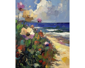 Kustmålning på canvas: Sommarhem Strandlandskapsmålning