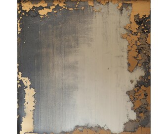 Abstrakt väggtryck på canvas och papper, spegelmålning med sliten look, set med 4 tillgängliga, trendiga heminredningar, antik konstgåva